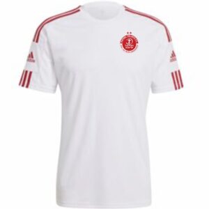 חולצת אימון אדידס לבנה פסים אדומים קיץ עם לוגו הפועל תל אביב