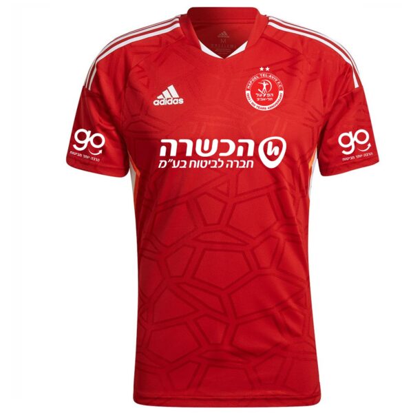 חולצת משחק רשמית אדומה הפועל תל אביב עם כל הספונסרים הכשרה וגו מקדימה